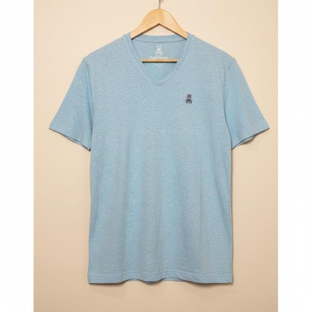 Psycho Bunny Pima Cotton V-Neck Tee Light Blue Sz 6
